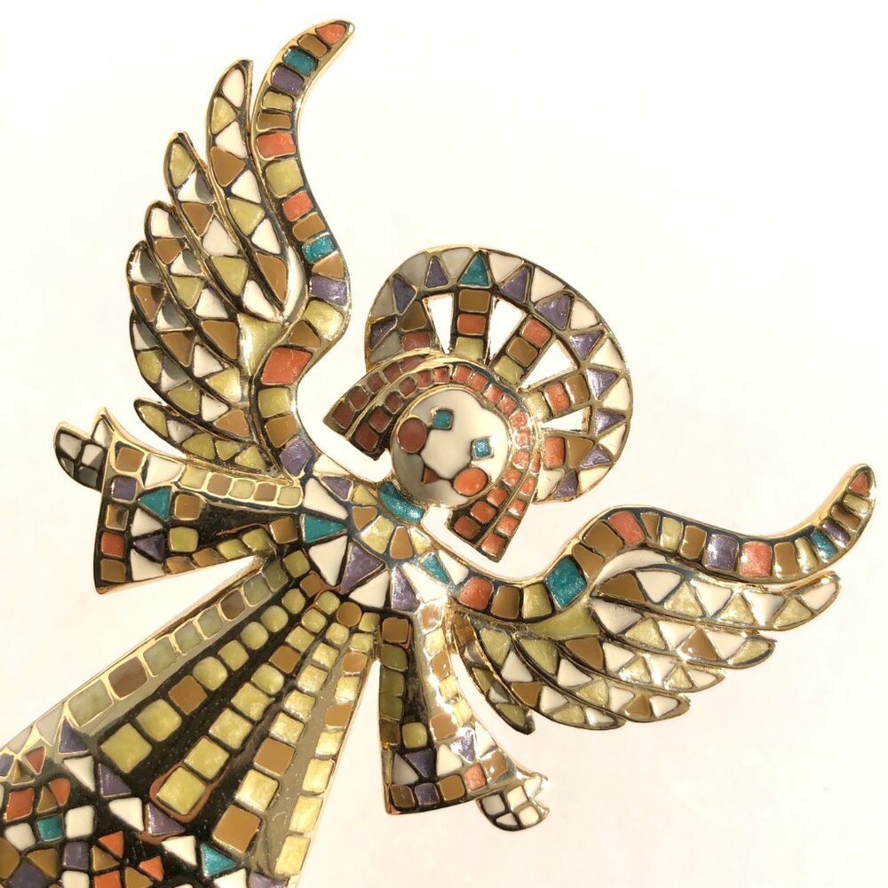 Bob Mackie Angel Pin Mosaic Enamel Gold Tone Brooch Guardian Angel Vintage 80s - Picture 16 of 16